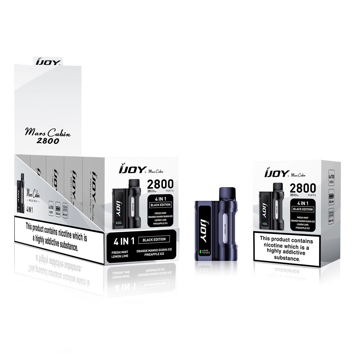IJOY Mars Cabin 2800 Disposable Vape Device - Black Edition (Pineapple Ice/Orange Mango Guava Ice/Fresh Mint/Lemon Lime)
