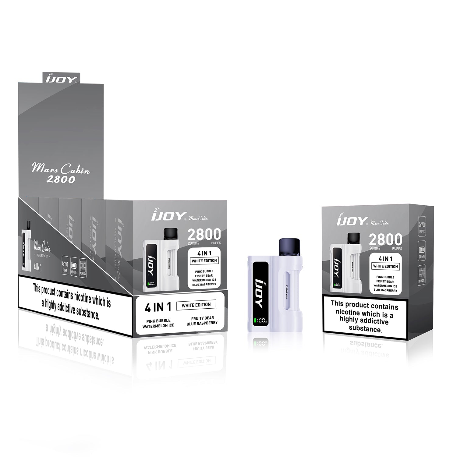 IJOY Mars Cabin 2800 Disposable Vape Device - White Edition (Pink Bubble/Fruity Bear/Watermelon Ice/Blue Raspberry)