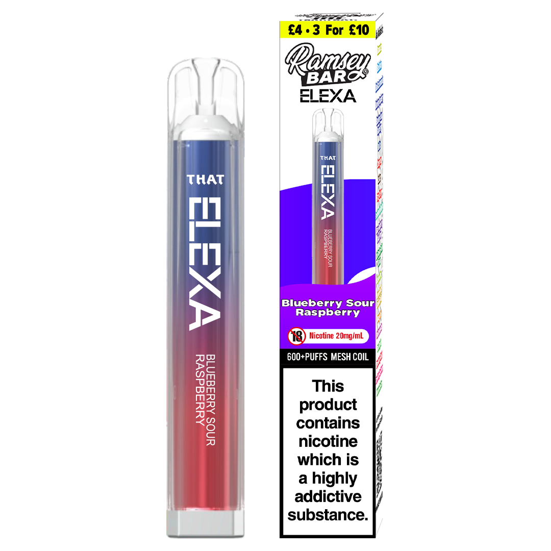 Ramsey Bar Elexa Disposable Vape Device 20mg - Blueberry Sour Raspberry