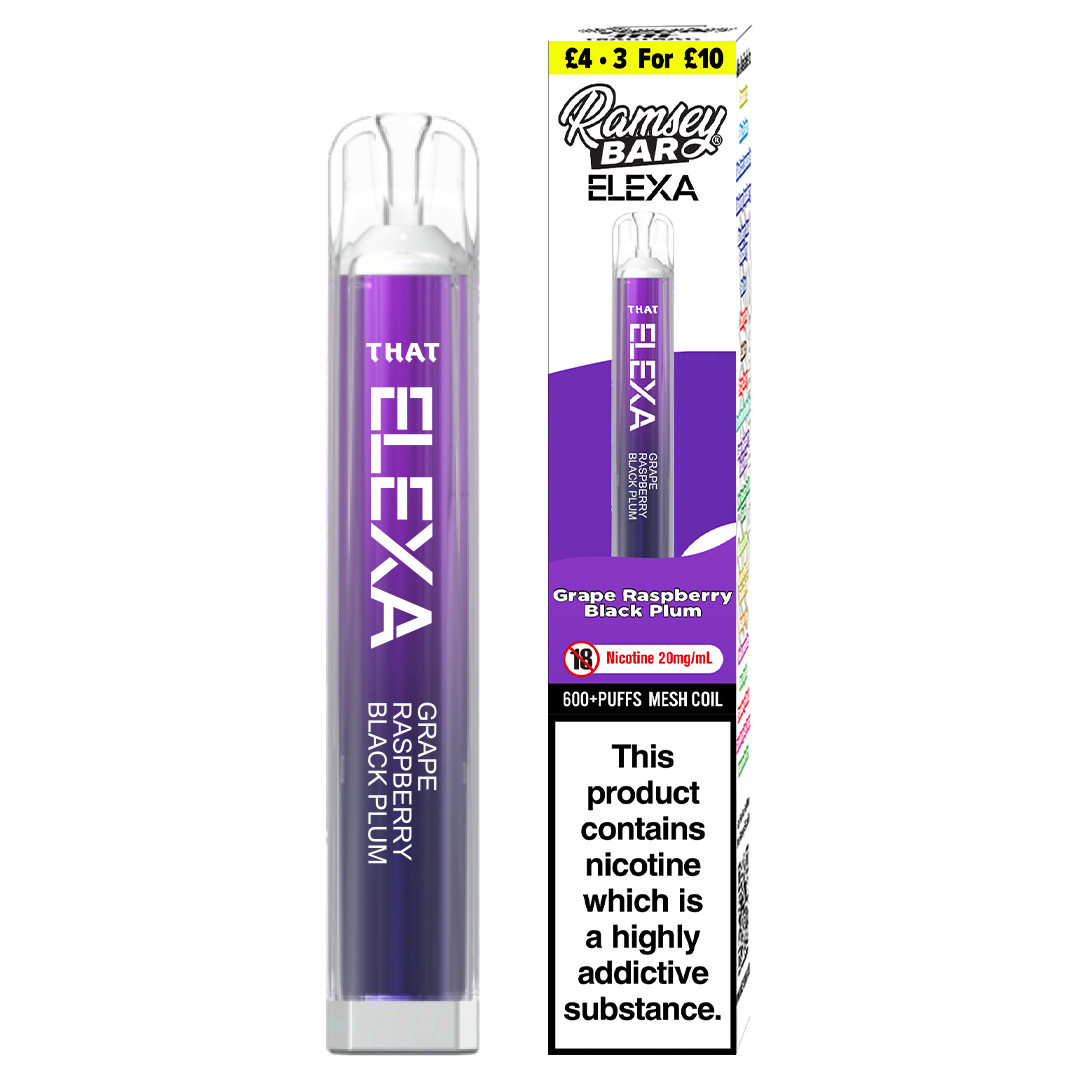 Ramsey Bar Elexa Disposable Vape Device 20mg - Grape Raspberry Black Plum
