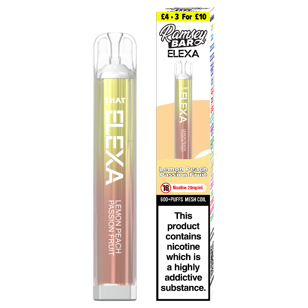 Ramsey Bar Elexa Disposable Vape Device 20mg - Lemon Peach Passion Fruit