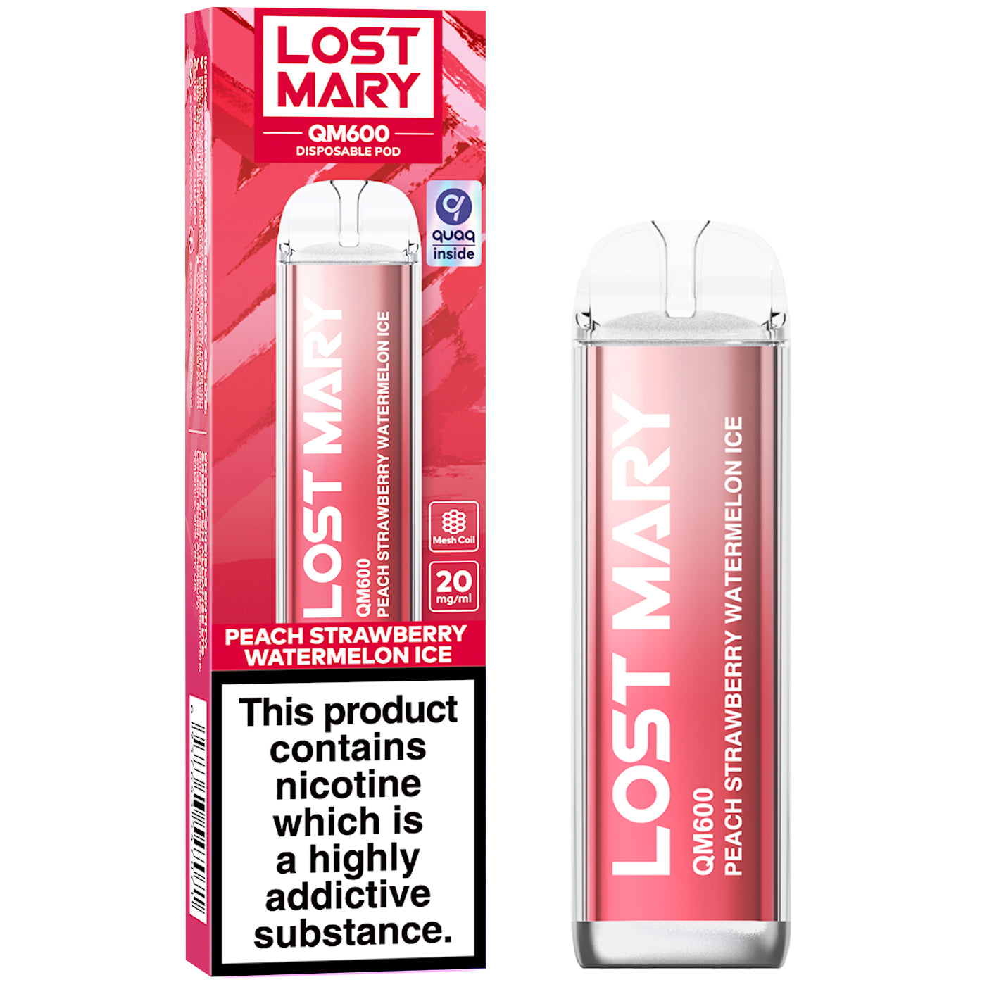 Lost Mary QM600 Disposable Vape Device - Peach Strawberry Watermelon Ice