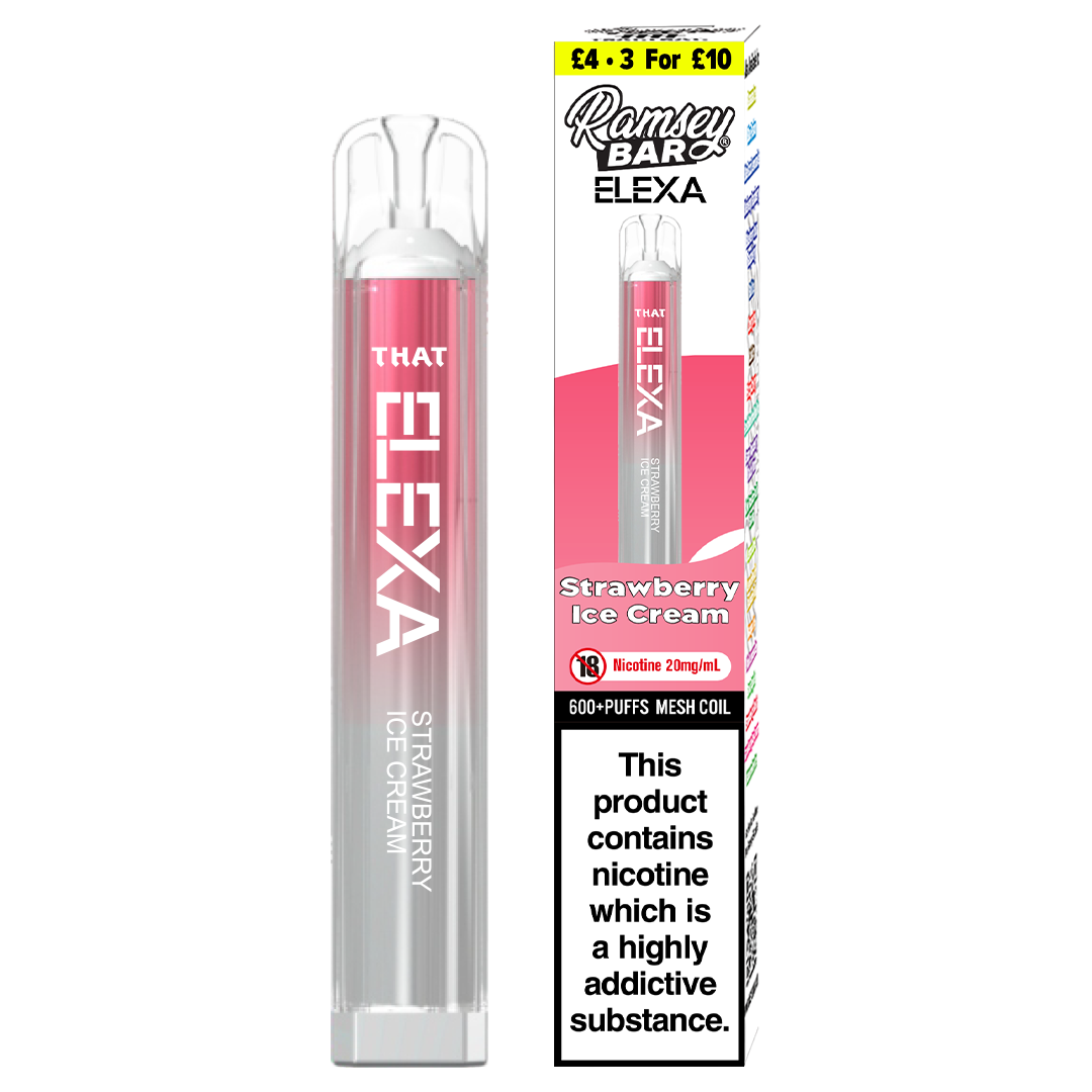 Ramsey Bar Elexa Disposable Vape Device 20mg - Strawberry Ice Cream