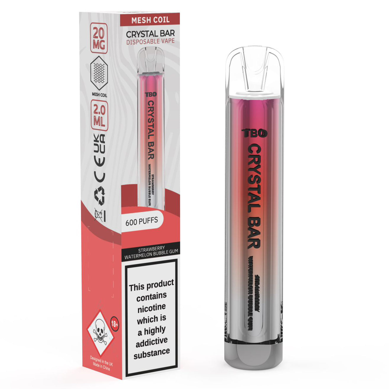 TBO Crystal Bar Disposable Vape Device - Strawberry Watermelon Bubblegum